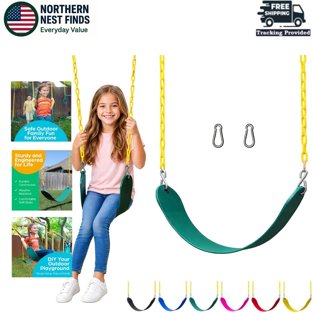 Green Swing Replacement Kit with Pinch-Free Chains – Safe Fun for Kids & Adults