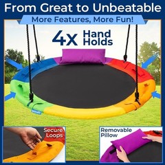 SereneLife 40″ Saucer Swing w/ Hang Kit, Handles & Pillow Indoor/Outdoor-Rainbow