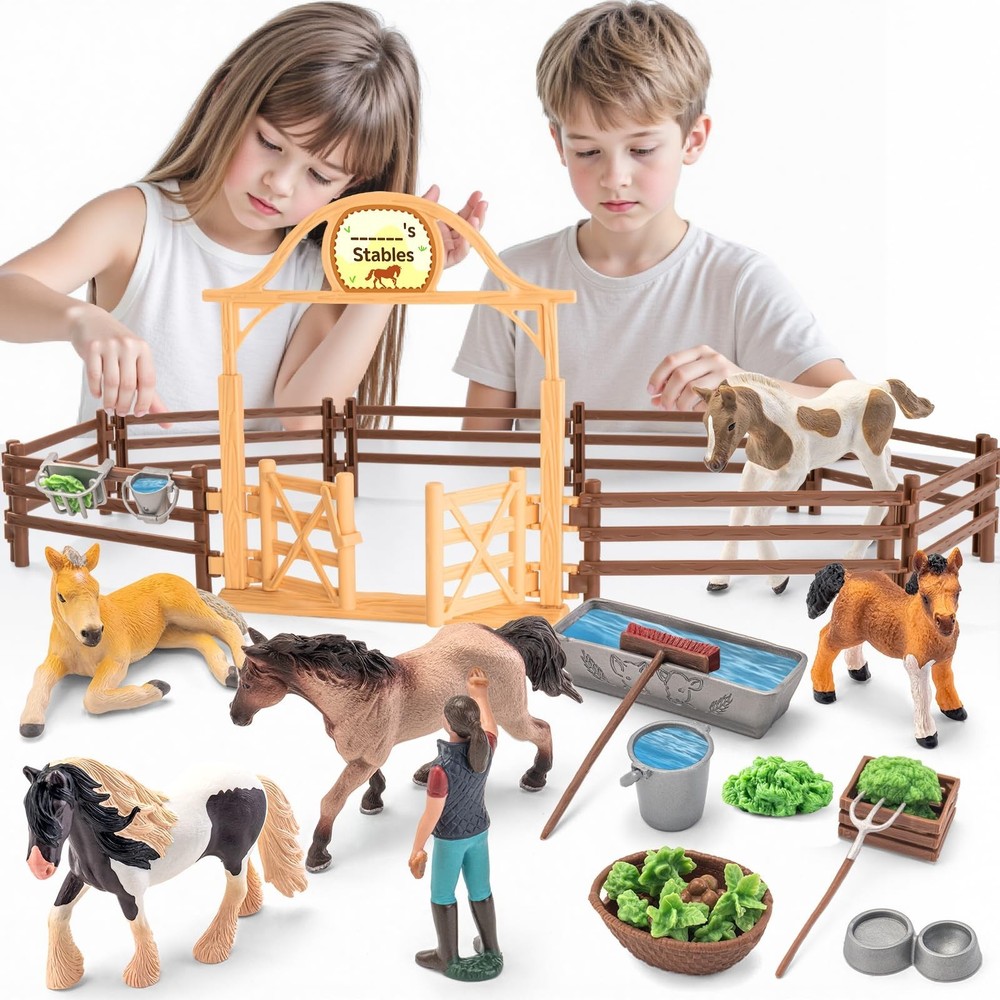 35 PCS Realistic Horse Playset with Stable & Barn – Perfect Gift for Kids & Todd