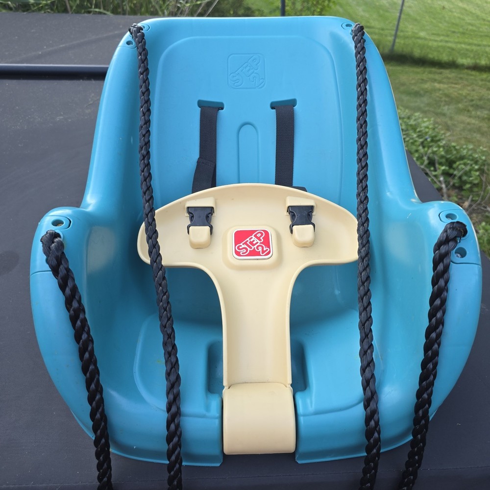 Step2 Toddler Bucket Swing Blue Outdoor Playground Seat w/ Safety Harness & Rope