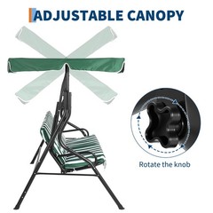 Adjustable 3-Seat Green Outdoor Swing with Canopy, Steel Frame & Thick Cushions