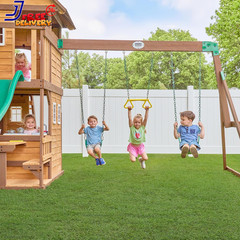 Backyard Discovery Spruce Hollow Spruce Wood Swing Set W/Wave Slide Clubhouse
