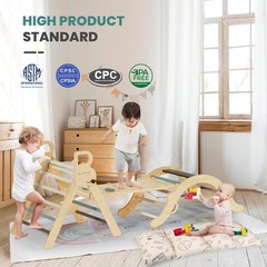 BlueWood Pikler Triangle Set with Cushion, 8-in-1 Climbing Toys for Toddlers, Mo