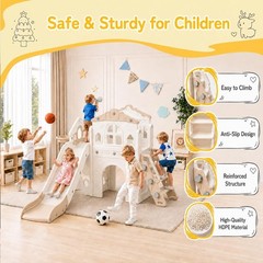 8 in 1 Toddler Slide Indoor Playground Kids Slide Set Basketball Hoop Climber