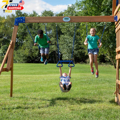 Beach Front Cedar Wood Swing Set with Wave Slide Play Deck Outdoor Playset NEW