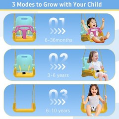 Foldable Baby Swing Set for Backyard, Indoor/Outdoor Toddler Swing Yellow & Blue