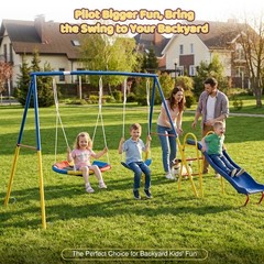 Heavy Duty Swing Set & Slide for Backyard, Outdoor Playground Swing Children Toy