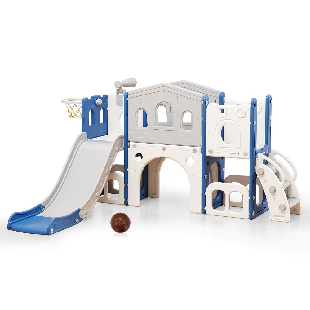 8 in 1 Toddler Climber Slide Playset Outdoor Indoor Slide Playset for Kids Blue