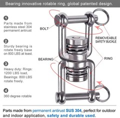 Dual Hanging Rings Hammock Swing Hanger, Swivel Stainless Steel Mounting Bear…