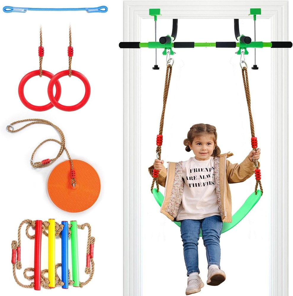 Doorway Swing for Kids & Door Pull up Bar for Adults – Indoor Kid Swing with 4Pc