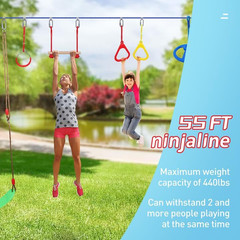 Ninja Warrior Obstacle Course for Kids, 65 FT Durable Slackline with 13 Obstacle