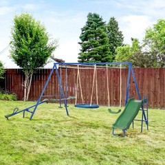 Outsunny 5-in-1 Heavy-Duty A-Frame Stand Outdoor Playset for Kids, Blue