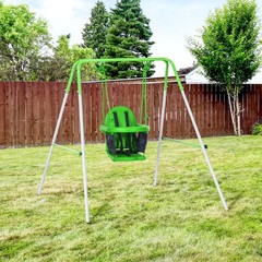 Toddler Swing Set with Metal Stand, Baby Swing Set, Green