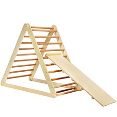 GLACER Wooden Climbing Triangle Ladder with Ramp, 2 in 1 Foldable Toddler Triang