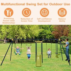 7-in-1 Outdoor Garden A-shaped Kids Swing Set Heavy Duty Saucer Swing Gift Kids