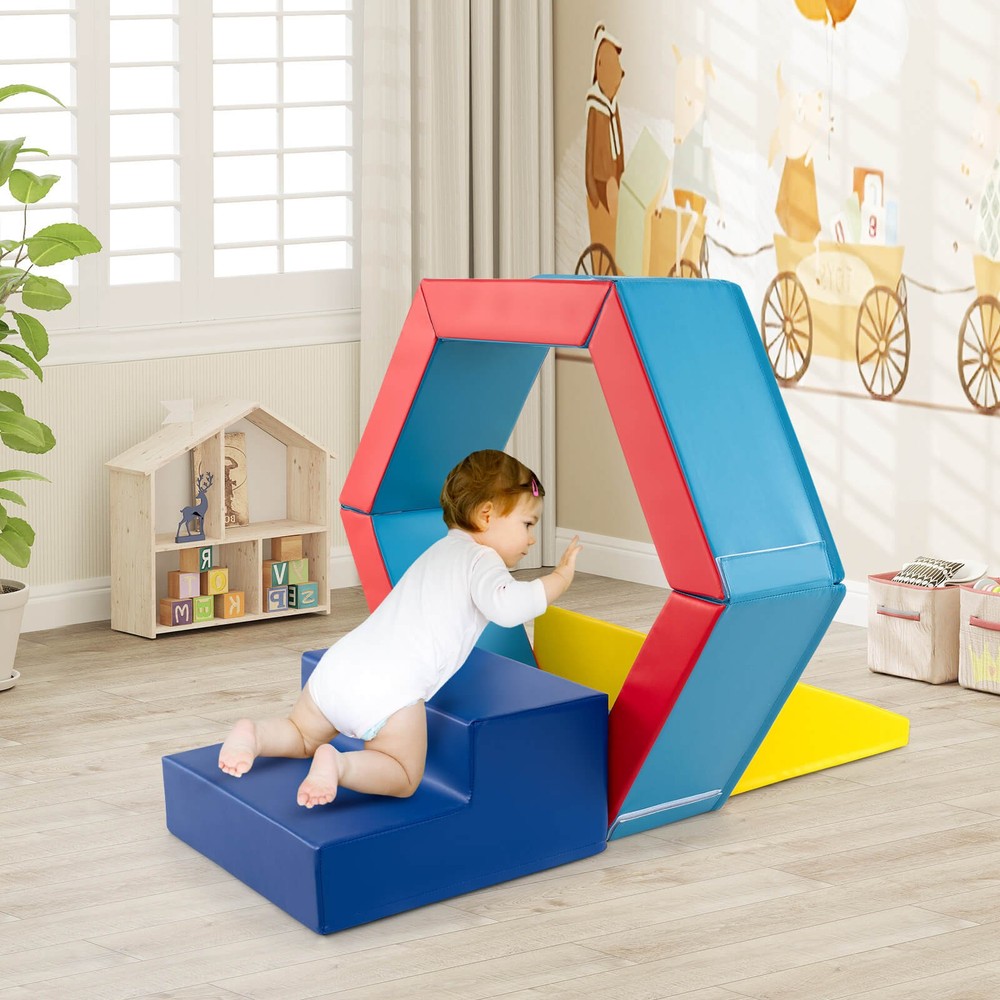 3 PCS Baby Foam Climbing Blocks w/Ball Pit Triangle Stair 100 Ocean Balls