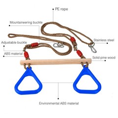 PELLOR Playground Children’s Wooden Trapeze Swing Bar with Plastic Gym Blue