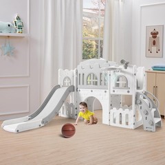 8 in1 Toddler Slide Playset Indoor Playground with Slide,Basketball Hoop,Climber