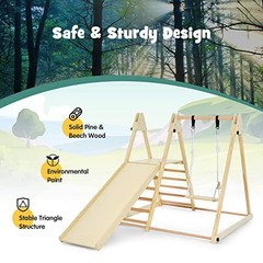 Indoor Jungle Gym 4 in 1 Foldable Toddler Wooden Montessori Baby Natural