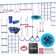65 FT Ninja Warrior Obstacle Course Swing Set for Kids with 12