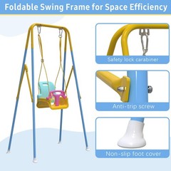 Foldable Baby Swing Set for Backyard, Indoor/Outdoor Toddler Swing Yellow & Blue