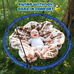 Blue Spider Web Swing for Tree with 2 Straps, 40″ Diameter, Easy to Assemble