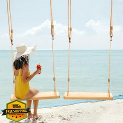 Hollowfly Vivid Style Wood Tree Swing Adjustable Rope