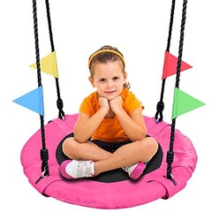 24″ Kids Tree Swing – Outdoor Small Saucer Swings with 900D Oxford Pink