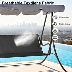 Black Heavy-Duty Waterproof 3-Seater Swing Cover, Outdoor Patio, 350lbs