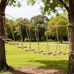Outdoor Rope Bridge, 2M/6.56FT Climbing Rope Ladder for Backyard Playground, Sol