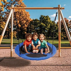 48 Inch Flying Saucer Tree Swing Set for Kids with Adjustable Hanging Ropes Blue