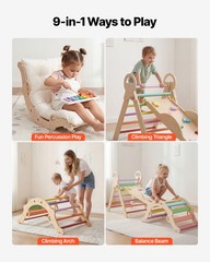 VEVOR Pikler Triangle Set 9-in-1 Toddler Climbing Toys with Xylophone Rainbow