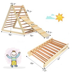 GLACER Wooden Climbing Triangle Ladder with Ramp, 2 in 1 Foldable Toddler Triang