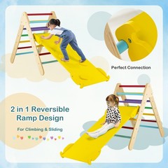 3-in-1 Wooden Climbing Triangle Set Triangle Climber w/ Ramp Multi-color