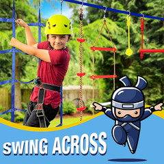 Ninja Warrior Slack Line Obstacle Course 50Ft Slackline with 18 Jungle Gym Tree