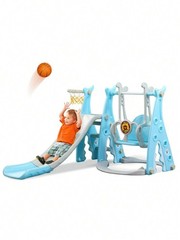 New 4in1 Toddler Slide Swing Set Pink Basketball Climber Playset