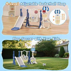 6-In-1 Toddler Slide & Swing Set W/ Adjustable Basketball Hoop, Golf & Ring Toss