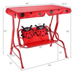 Kids Patio Swing Chair Children Porch Bench Canopy 2 Person Yard Furniture Red