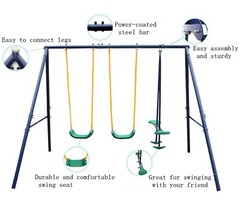 A-Frame Metal Swing Set w/ Slide Glider for Kids