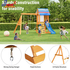 Wooden Outdoor Swing Set 3 in 1 Swing Set Outdoor Children’S Playset with Slide