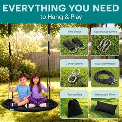 Versatile 40-inch Black Tree Swing with 900lb Capacity & Adjustable Ropes