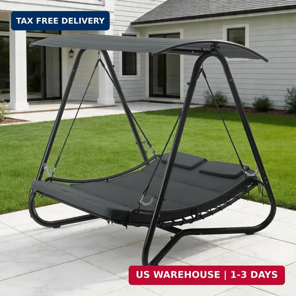 Kozyard Outdoor Swing Bed with Canopy, 2-Person Outdoor Swing Bed, Heavy-Duty St