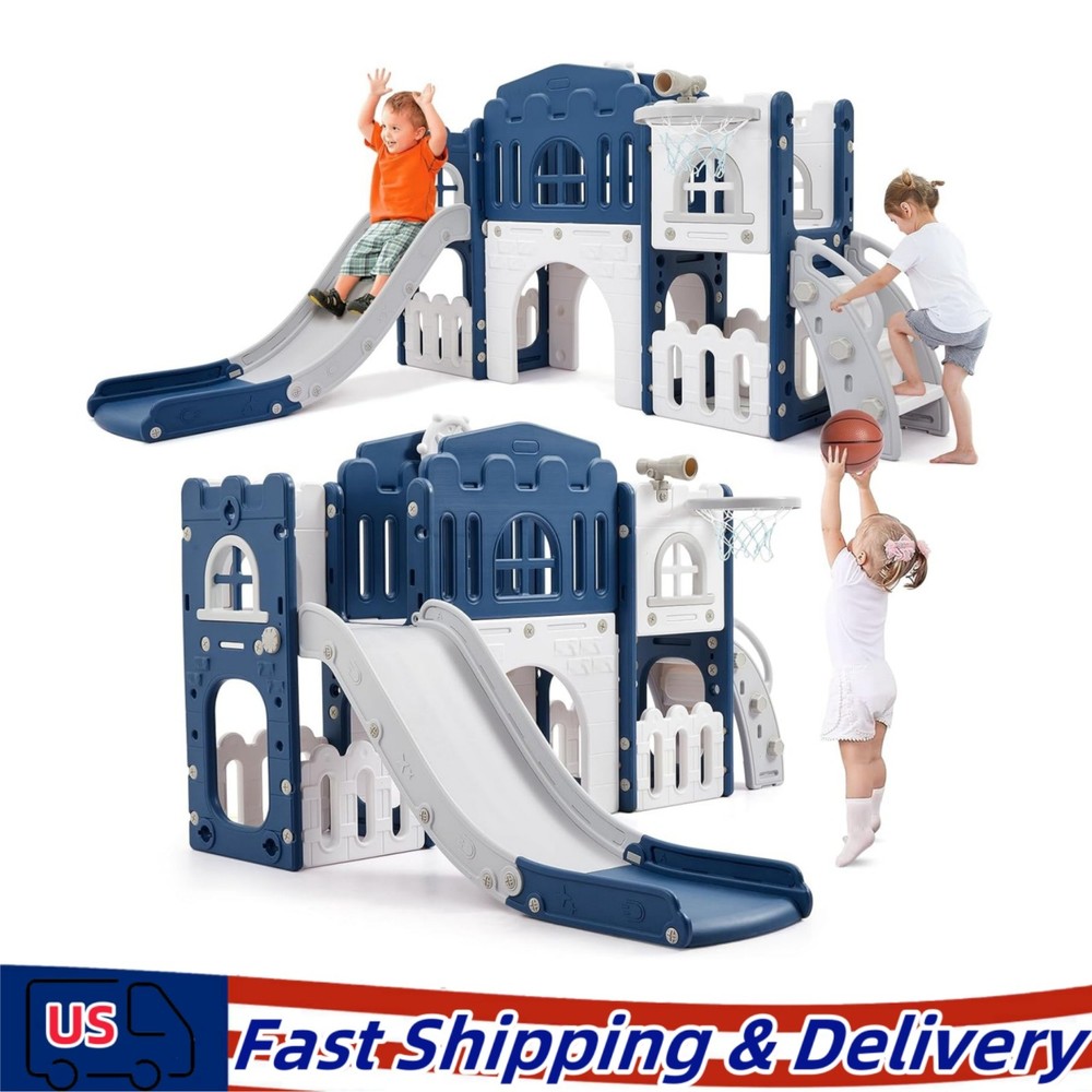 8 in 1 Toddler Slide Kids Climber Playset Indoor Outdoor Slide Playset New