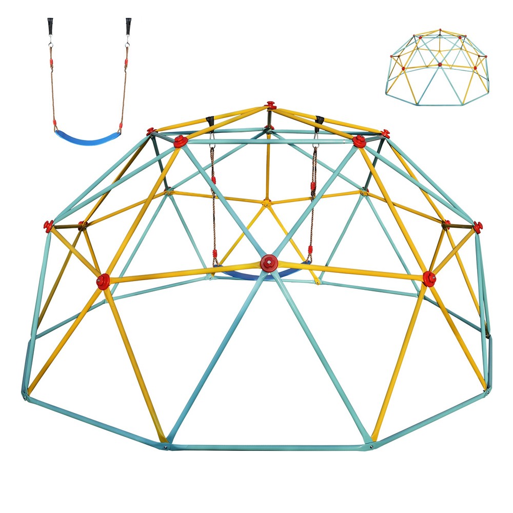 10FT Heavy Duty Kids Outdoor Climbing Dome Jungle Gym Playground with Swing Blue