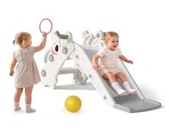 Toddler Slide Indoor & Outdoor Playground, 4-in-1 Baby Slide with Cream & Gray