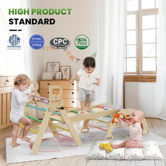 Pikler Triangle Set with Cushion – Climbing Toys for Toddlers 9-In-1, Montessori