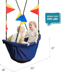 Large Platform 53” RPET Boat-Shaped Swing, Canoe Tree Swing for Kids, Eco-Frien