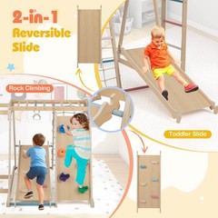 6-in-1 Jungle Gym w/Slide Rock Climbing Basketball Hoop Monkey Bar Rope Net