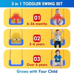3-in-1 Toddler Swing Set, Baby Swing with Safety Belt, Blue Yellow