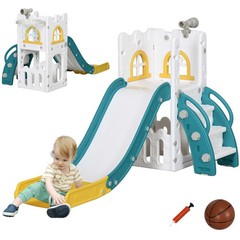 Toddler Activity Slide 5-in-1 66lb Load Yellow with Hoop Climber and Bin